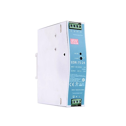 EDR-75-24 MEANWELL 75W 24VDC 3.2A 115/230VAC DIN Rail Power Supply - EDR-75-24 | StepperOnline AU