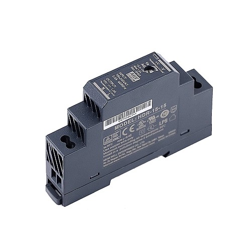 HDR-15-15 MEANWELL 15W 15VDC 1A 115/230VAC Ultra Slim Step Shape DIN Rail Power Supply - HDR-15-15 | StepperOnline AU