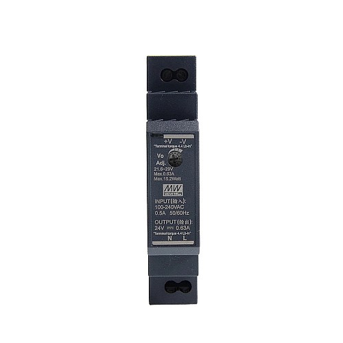 HDR-15-24 MEANWELL 15W 24VDC 0.63A 115/230VAC Ultra Slim Step Shape DIN Rail Power Supply - HDR-15-24 | StepperOnline AU