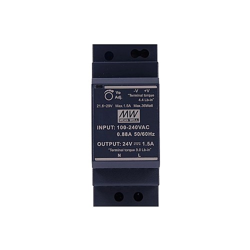 HDR-30-24 MEANWELL 36W 24VDC 1.5A 115/230VAC Ultra Slim Step Shape DIN Rail Power Supply - HDR-30-24 | StepperOnline AU