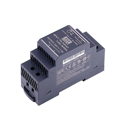 HDR-30-24 MEANWELL 36W 24VDC 1.5A 115/230VAC Ultra Slim Step Shape DIN Rail Power Supply - HDR-30-24 | StepperOnline AU