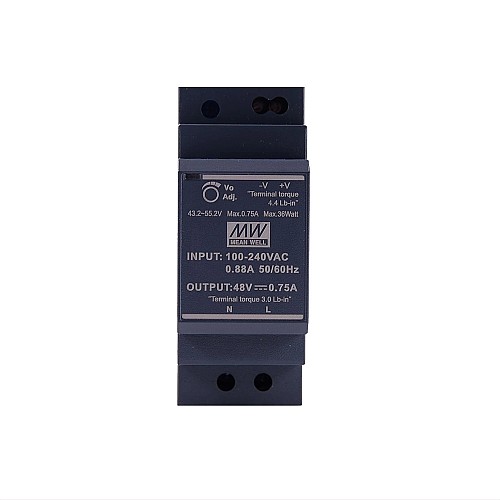 HDR-30-48 MEANWELL 36W 48VDC 0.75A 115/230VAC Ultra Slim Step Shape DIN Rail Power Supply - HDR-30-48 | StepperOnline AU