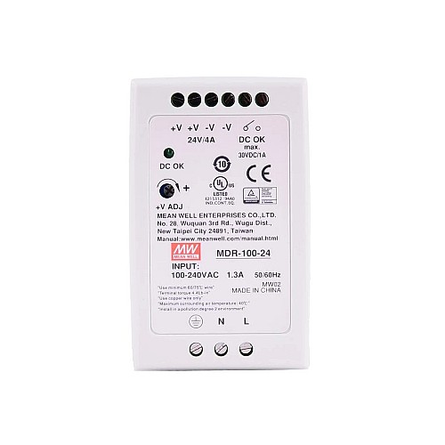 MDR-100-24 MEANWELL 100W 24VDC 4A 115/230VAC DIN Rail Power Supply - MDR-100-24 | StepperOnline AU