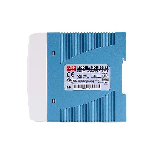 MDR-20-12 MEANWELL 20W 12VDC 1.67A 115/230VAC DIN Rail Power Supply - MDR-20-12 | StepperOnline AU