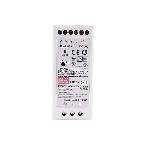 MDR-40-48 MEANWELL 39.8W 48VDC 0.83A 115/230VAC Single Output Industrial DIN Rail Power Supply - MDR-40-48 | StepperOnline AU