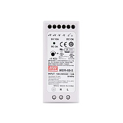 MDR-60-5 MEANWELL 60W 5VDC 10A 115/230VAC DIN Rail Power Supply