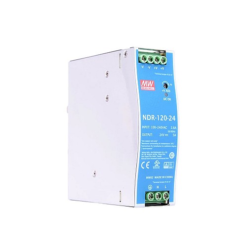 NDR-120-24 MEANWELL 120W 24VDC 5A 115/230VAC DIN Rail Power Supply - NDR-120-24 | StepperOnline AU