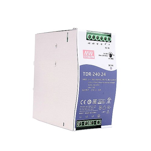 TDR-240-24 MEANWELL 240W 24VDC 10A 400/500VAC Slim Three Phase Industrial DIN Rail With PFC Function - TDR-240-24 | StepperOnline AU