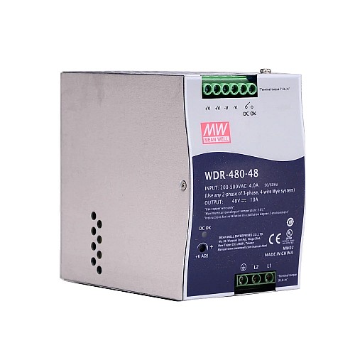 WDR-480-48 MEANWELL 480W 48VDC 10A 230/400VAC UltraWide Input Industrial DIN Rail Power Supply - WDR-480-48 | StepperOnline AU