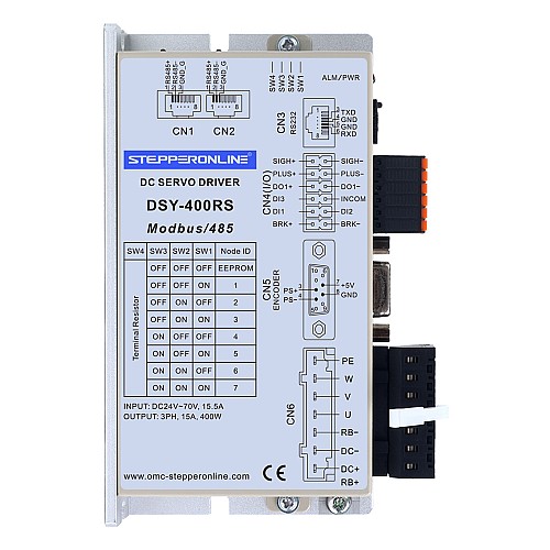 DSY Series 400W RS485 DC Servo Motor 24-70VDC 1.27Nm 3000rpm 17-Bit Incremental Encoder IP65 - DSY-RS400L2A2-M17S | StepperOnline AU