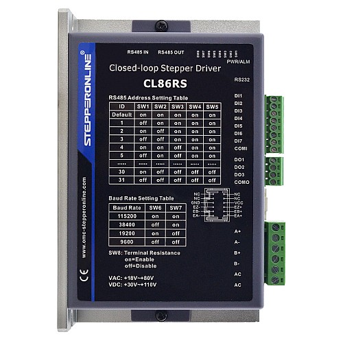 Modbus RS485 Closed Loop Stepper Motor Driver 2.1-8.0A 30-110VDC or 18-80VAC - CL86RS | StepperOnline AU